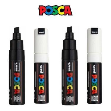 Imagem de Kit 4 Canetas Posca PC-8K  - 2 brancas 2 pretas - UNI