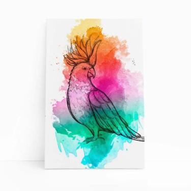 Imagem de Calopsita Passarinho Tinta Aquarela Quadro Canvas 60x40cm - Plimshop