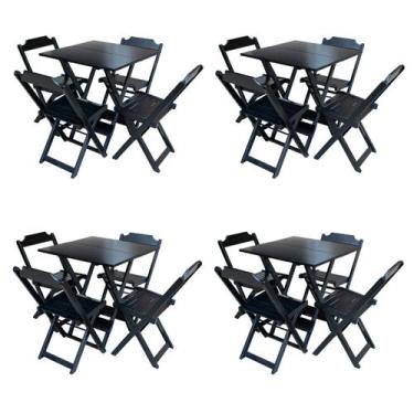 Imagem de Kit 4 Jogos de Mesa com 4 Cadeiras de Madeira Dobravel 70x70 Ideal par