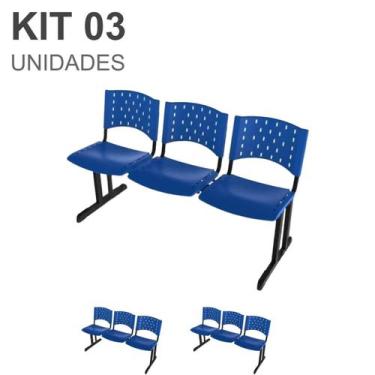 Imagem de Kit 03 Cadeiras longarinas PLÁSTICAS 03 Lugares COR AZUL REALPLAST, 24