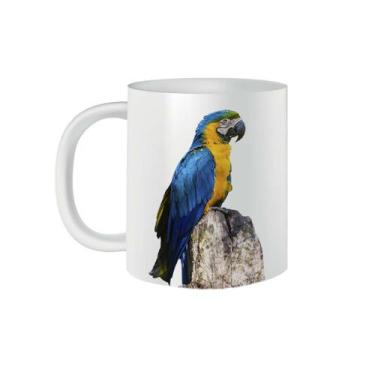 Imagem de Caneca de Porcelana Aves Arara Canindé Azul e Amarelo 325ml - VilelaGG