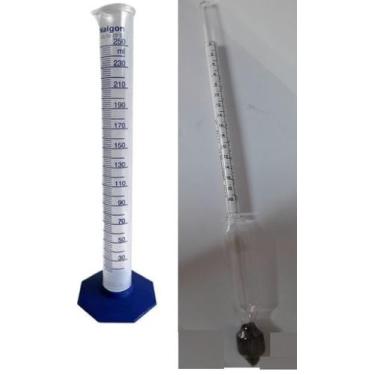 Imagem de Densimetro Baumé 0 A 30 + Proveta Poli 250 mL Autoclavável - Rivaterm/