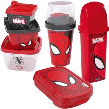 Imagem de Kit Escolar Porta Lanche Infantil Homem Aranha 6 Itens - Plasútil
