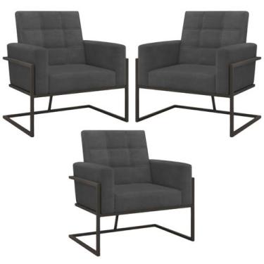Imagem de kit 3 Poltronas Base de metal para Sala de Estar Manicure Decorativa C