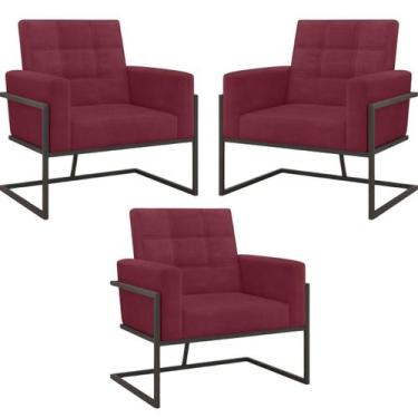 Imagem de kit 3 Poltronas Base de metal para Sala de Estar Manicure Decorativa C