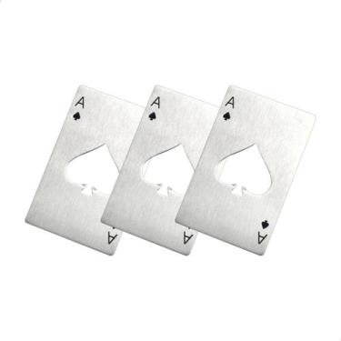 Imagem de Kit 3 Abridor De Garrafa Cerveja Carta Baralho As Espadas Aço Inox Met