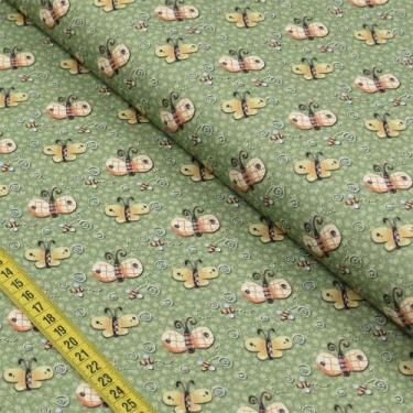 Imagem de Tecido Estampado para Patchwork - Faça Você Mesmo : Mini Borboletas Ve