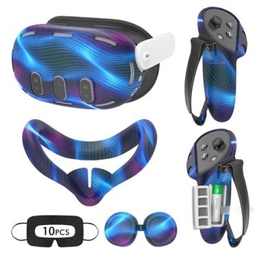 Imagem de Tyasoleil VR Silicone Case for Meta Quest 3, Design Upgraded Accessories for Oculus Quest 3, Face Cover, Controller Grips, Shell Cover, Lens Cover, Disposable Eye Cover (Aurora Blue)