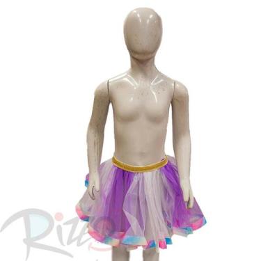 Imagem de Saia Tule Roxo/Branco - Barrado cores candy - 30cm - Mod 420 - 01 unid