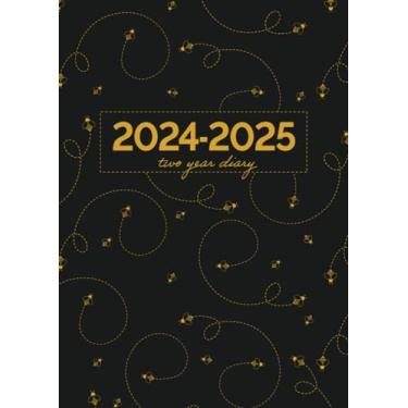 Imagem de Two Year Diary 2024-2025 | A4 Cute Little Bumble Bees Buzzing on Black: Month to View Planner (UK Holidays)