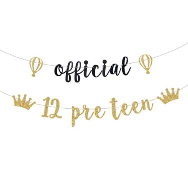 Imagem de Banner oficial 12 pré-adolescentes, preto e dourado glitter crianças meninos/meninas 12º aniversário placa decoração suprimentos (pré-amarrado)