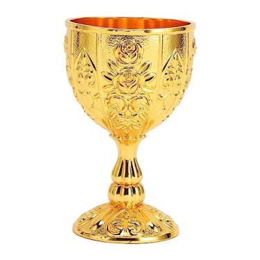 Imagem de Cálice medieval de cálice vintage, taças de vinho em relevo de metal para licor, ritual, Buda, casamentos, decoração medieval real, bênçãos (ouro)