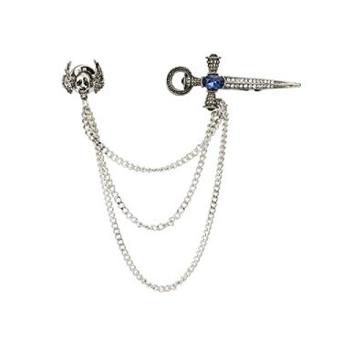 Imagem de A N KINGPiiN Broche de caveira voadora e espada de strass para homens, broche, tachas de camisa, acessórios masculinos, Metal, Sem Pedra Preciosa
