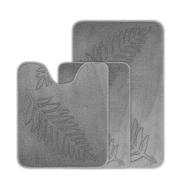 Imagem de JOYART Conjunto de tapetes de banheiro de 3 peças, conjunto de tapetes de banho de espuma viscoelástica com estampa de folha, tapetes higiênicos, tapetes absorventes antiderrapantes, laváveis à