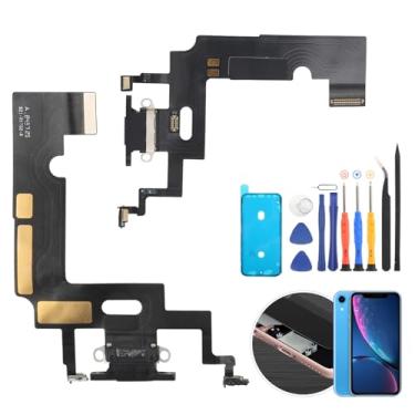 Imagem de Conector Dock para porta de carregamento iPhone XR cabo flexível de substituição para iPhone XR 1984, A2105, A2106, A2108 conector USB Dock Board com ferramentas (preto)