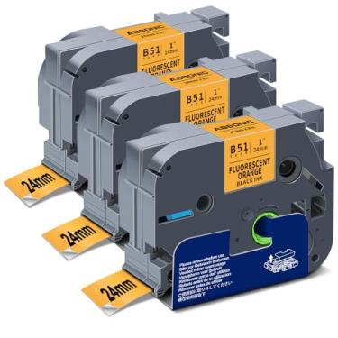 Imagem de Absonic Pacote com 3 fitas de etiqueta de 2,5 cm compatíveis com Brother Tze-B51 Tz-B51 TzeB51 TzB51 P Touch Tze Tz Fita de etiqueta 24 mm 0,94 laminada preta em laranja fluorescente para PTD610BT