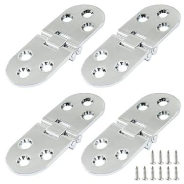 Imagem de Murtenze Dobradiça dobrável de mesa de 4 peças, dobradiça de bandeja de mordomo prata escovada, dobradiça de borda redonda de 180 graus para mesas dobráveis, máquina de costura, acessórios de móveis