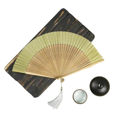 Imagem de 1 ventilador dobrável de osso bambu ventilador dobrável de seda antigo decoração de sala de estar decoração artesanato ornamentos presentes para convidados dança de madeira ventilador portátil