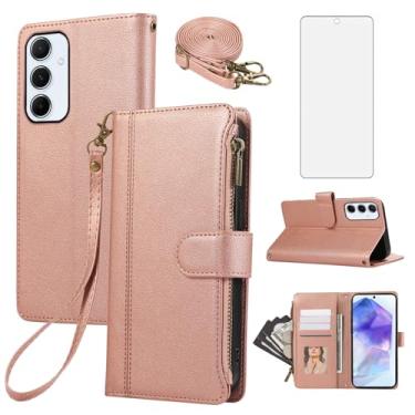 Imagem de Capa de celular para Samsung Galaxy S24 FE 5G carteira com zíper capa celular com protetor de tela alça transversal de pulso cordão flip suporte para cartão de crédito suporte de couro S 24 EF S24FE