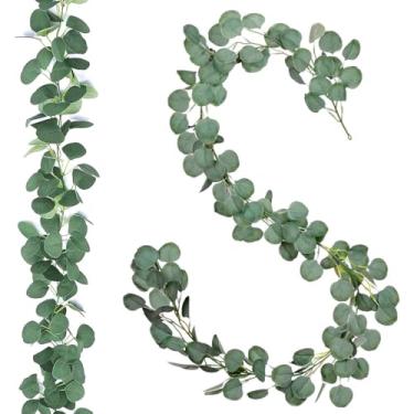 Imagem de HIDARIRYO Pacote com 2 Guirlandas Artificiais de Eucalipto, Folhas de Seda Falsa de 6 Pés, Folhas de Eucalipto de Dólar Prateado, Videiras, Guirlanda Artesanal, Cenário de Casament (6 Pés, Verde)