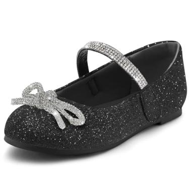Imagem de K KomForme Sapatos De Vestido Mary Jane Com Laço Para Meninas, Sapatilhas De Balé De Princesa Com Tira De Strass Para Festa, Casamento, Escola, Criança Pequena/Criança Grande, Preto Com Glitter