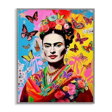 Imagem de Stupell Industries Design de parede giclée emoldurado por Jess Stempel, borboletas excêntricas, Frida, moldura cinza, 28 x 35 cm