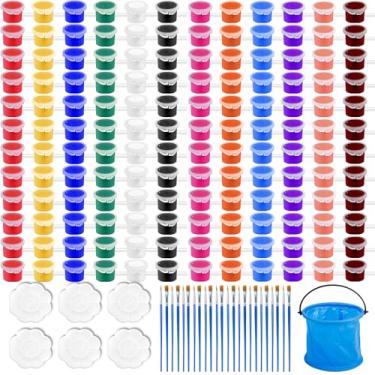 Imagem de Extrapins Conjunto de 12 conjuntos de tintas laváveis, conjunto de tinta acrílica, 12 potes de tinta em 12 cores, 24 pincéis, 3 paletas, 1 balde dobrável, conjuntos de tintas artesanais para crianças