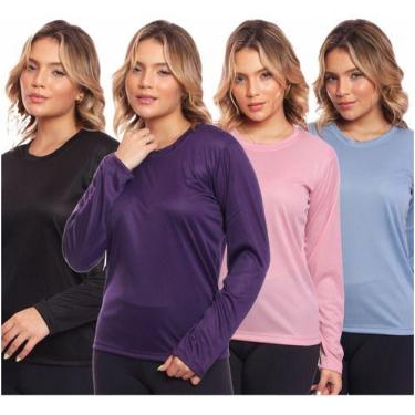 Imagem de Kit 4 Camisas Feminina Camiseta Térmica Proteção Solar Uv - MC Digital