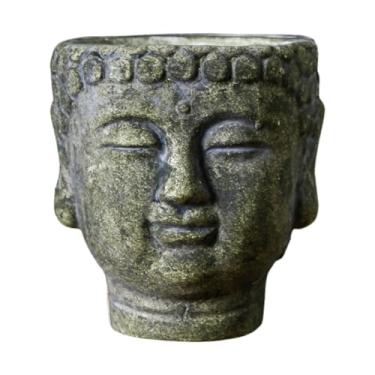 Imagem de Ioensy Vaso de flores decorativo para cabeça de buda, presente, estátua de buda, recipiente de flores de planta, plantador de cimento para, sala de, Verde