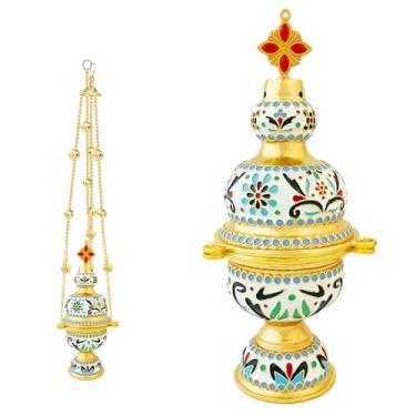 Imagem de RZRHMUHN Queimador de incenso ortodoxo banhado a ouro de liga de zinco - design clássico para igrejas e altares domésticos, tamanho: 67 cm x 9,4 cm