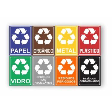 Imagem de Kit Com 8 Adesivos Lixeira Coleta Seletiva 15x20cm - Resitank