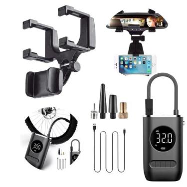 Imagem de Kit Carro: Compressor de Ar Portátil + Suporte De Espelho Retrovisor P