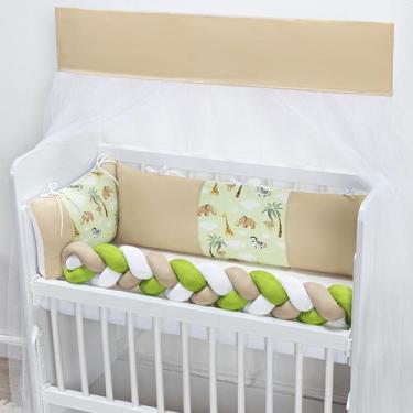 Imagem de Mini Berço Conjunto Protetor Lateral Trança Menina Nuvem Lua Rosa 6 pe