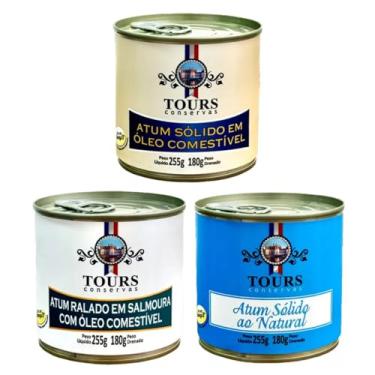 Imagem de Atum Tours Conservas 3 Variações - Sólido em Óleo Comestível, Natural e Ralado - 255g cada