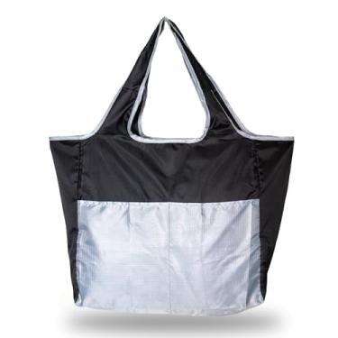 Imagem de Fynarzel Sacola reutilizável dobrável, poliéster resistente, lavável na máquina, 40 x 40 x 16 cm, comporta 18 kg, Preto, 1 Pack