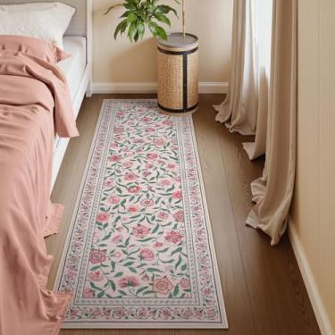Imagem de Collive Tapetes de corredor laváveis 5 x 15 cm, tapete de cozinha floral rosa macio de pilha baixa para entrada, tapetes de quarto vintage modernos para lavanderia, banheiro, entrada, porta da frente