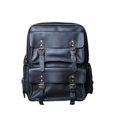 Imagem de Mochila de couro retrô para homens Mochila de couro casual Bolsa de viagem ao ar livre para homens(Black)