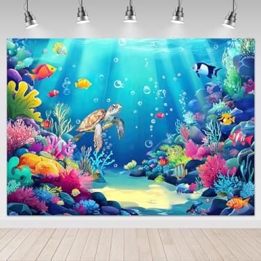Imagem de Mocsicka Fundo de fundo sob o mar, 2,1 x 1,5 m, fundo de sereia oceânico, tema submarino, para chá de bebê, cabine fotográfica, banner, decoração de mesa de bolo de festa