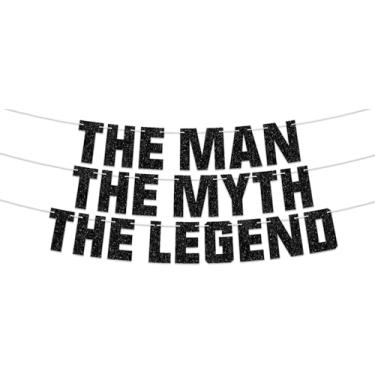 Imagem de Banner The Man The Myth The Legend tema de aniversário pai decoração de festa de pai palhetas para decoração de aposentadoria suprimentos preto