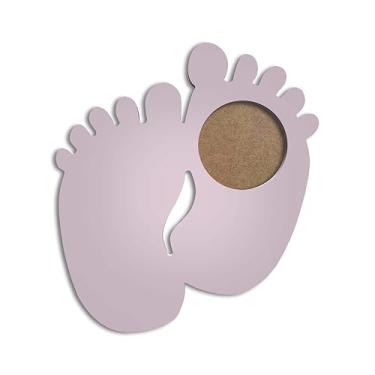 Imagem de Porta Maternidade Colorido Em Forma de Pezinhos Em Mdf Com PVC Antirreflexo Cor:Rosa Chá;Tamanho:27x30 cm