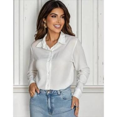 Imagem de Camisa feminina social manga longa para look alfaiataria presente ideal-Feminino