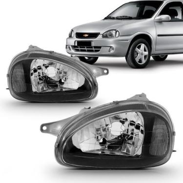 Imagem de Par farol corsa 2001 carcaca cinza moldura preta lado direito E esquerdo