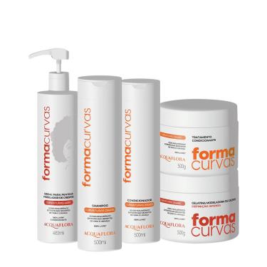 Imagem de Kit Acquaflora Forma Curvas Shampoo Condicionador Tratamento Condicionante Creme de Pentear Crespos e Gelatina Intensa (