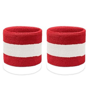 Imagem de Couver Pulseira de moletom juvenil listrada vermelha e branca de 7,6 cm para esportes e mais