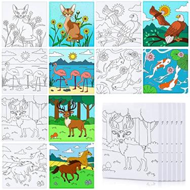 Imagem de Meanplan 12 Unidades de Arte Em Tela com Contorno Pré-Desenhado de 4 X 4", de Volta Às Aulas, Placas de Pintura Em Tela Esticada Pré-Desenhadas para Pintar O Primeiro e O Último Dia Da Escola, Lembran