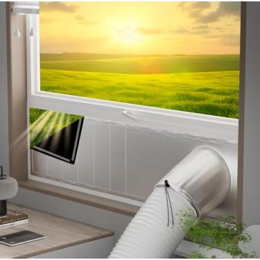 Imagem de LIHONK Kit de ventilação de janela CA portátil 【Titânio Prata + Preto 100% Bloco de Luz】 Vedação de janela de ar condicionado portátil espesso universal para AC e secadora - 100% vedação à prova