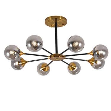 Imagem de ZZZYZ Moderno 8 luzes Sputnik candeeiro suspenso esférico vidro durante a luz irregular metal cromado luz pendente para cozinha sala de estar corredor - cinzento fumo 8 cabeças