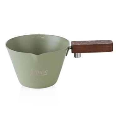 Imagem de Copo medidor de café expresso - Copo de dose expresso de 120 ml com cabo de madeira, copo de café expresso de aço inoxidável com balança e bico único