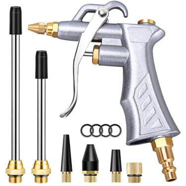 Imagem de JASTIND Pistola de sopro de ar industrial com bocal de fluxo de ar ajustável de latão e 2 extensões de aço, ferramenta de acessório de compressor de ar pneumático para limpeza de poeira e pistola de