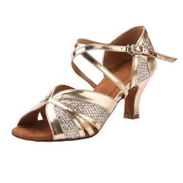 Imagem de Tênis de dança feminino Latin Dance da Akuna Salsa com salto de 5,08 cm, Dourado, 6